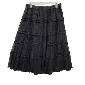Fresh Twist Women's Silk‎ Black Tiered Ruffle Midi Skirt Romantic Y2K Layered 10